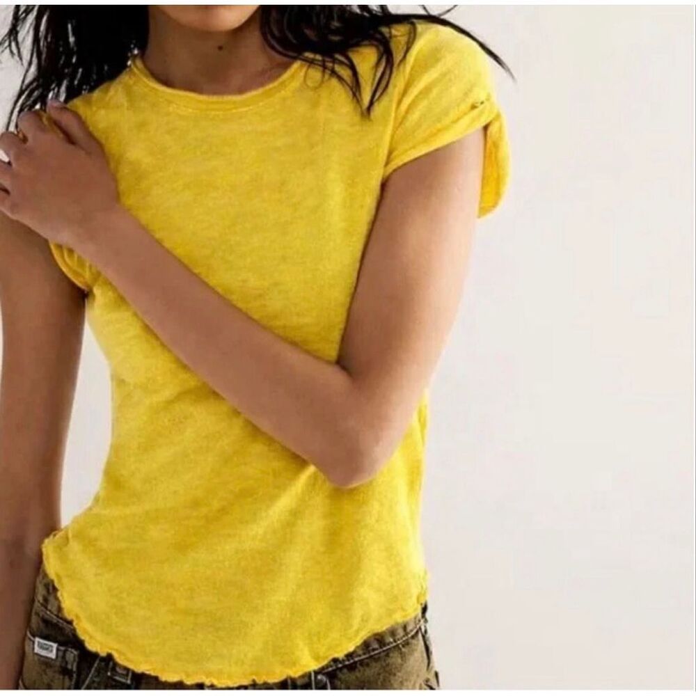 Free People X We The Free Be My Baby Tee in yellow size L NWOT